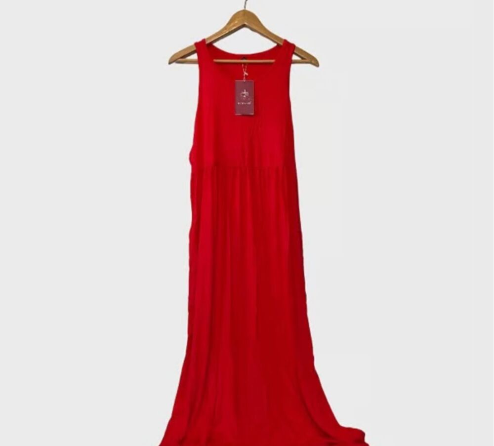 Pceaiih Women's 3XL Side Pockets Sleeveless Elastic Waist Red Soft Maxi Dress